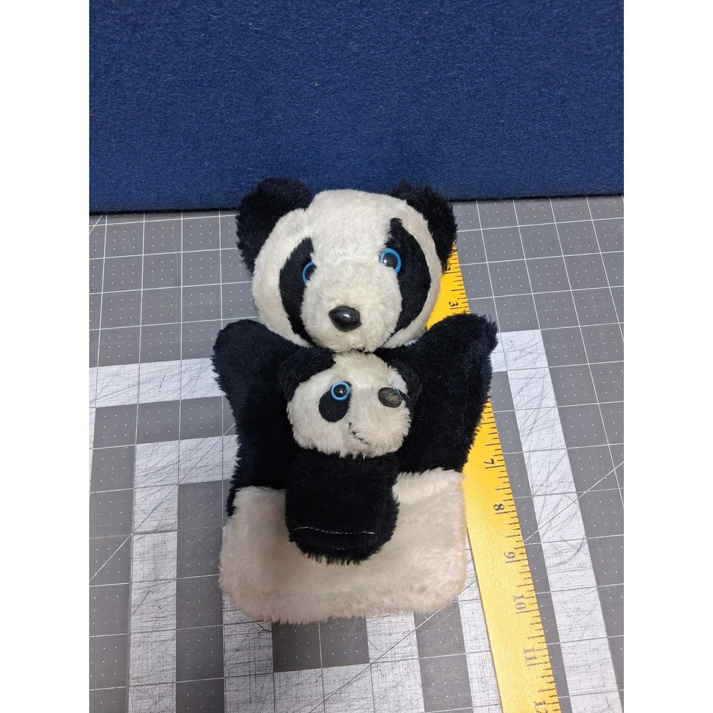 California Stuffed Toys Panda Hand Puppet Black White Vintage Mother Baby Plush